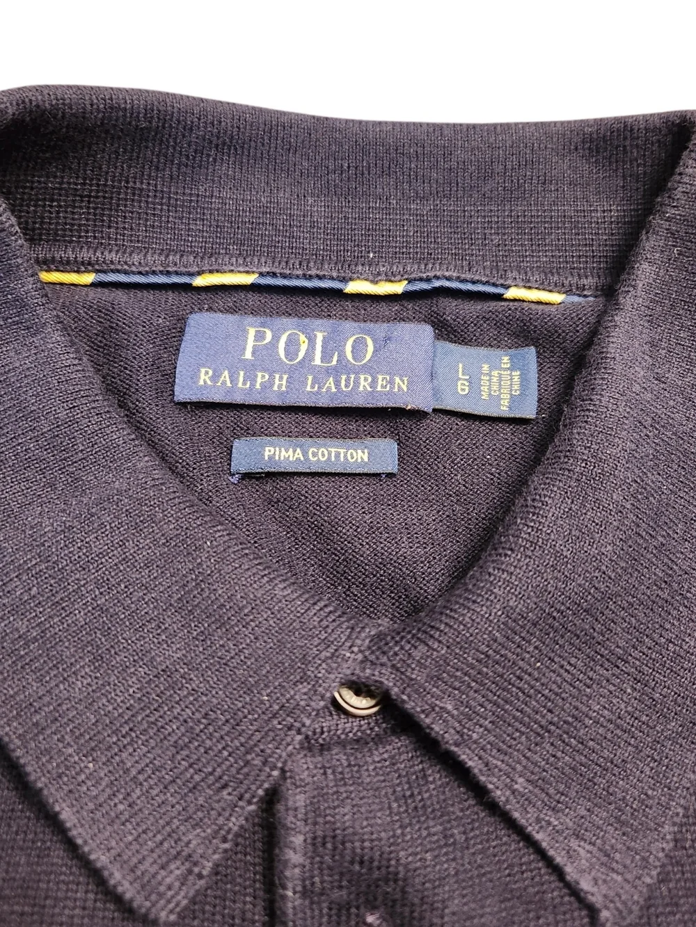 Polo by Ralph Lauren Men's Size Large Navy Long-Sleeve Pima Cotton Polo Sweater